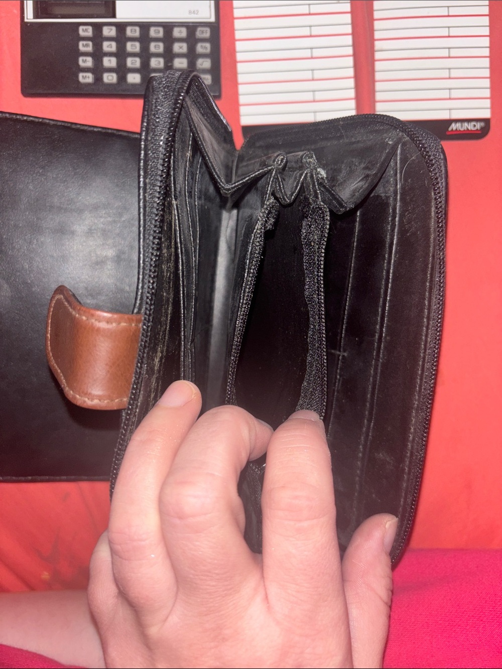 MUNDI Black Leather Organizer Wallet with Brown Snap Strap - Picture 3 of 4